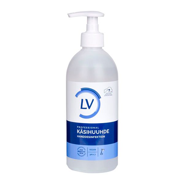 LV käsihuuhde hajusteeton 500 ml pumppupullo yrityksille
