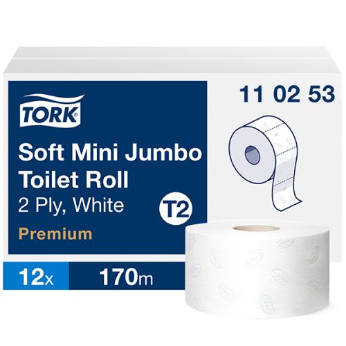 Tork T2 Premium Soft Mini Jumbo WC-paperi 2-krs valkoinen 12 rullaa - 110253 yrityksille
