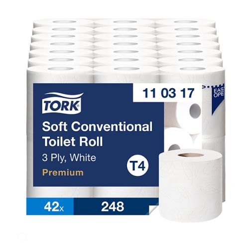 Tork T4 Premium Soft Wc-paperi 3-krs, 34,70 metriä/rulla, 42 rullaa/säkki yrityksille