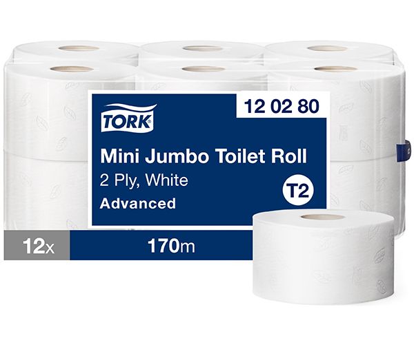 WC-paperi Tork T2 Advanced Mini Jumbo 3-krs, 12 rullaa - 120280 yrityksille